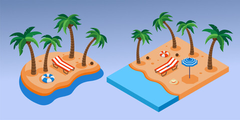 Paradise island with palm trees and vacations stuff. Vector