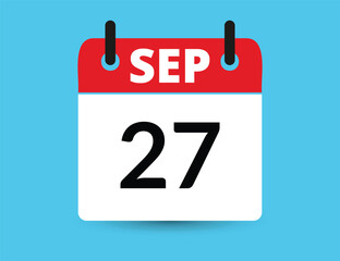 September 27. Flat icon calendar isolated on blue background. Date and month vector illustration