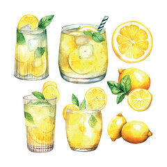Vintage lemonade watercolor, great design for any purposes. - obrazy, fototapety, plakaty