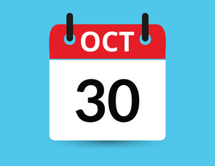 October 30. Flat icon calendar isolated on blue background. Date and month vector illustration
