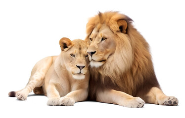 Lion and lioness lovers, isolated on transparent background. Generative AI	 - obrazy, fototapety, plakaty
