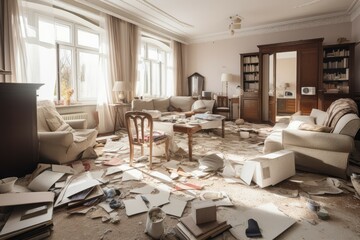 Room after earthquake home. Generate Ai