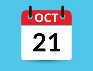 October 21. Flat icon calendar isolated on blue background. Date and month vector illustration