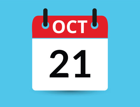 October 21. Flat icon calendar isolated on blue background. Date and month vector illustration