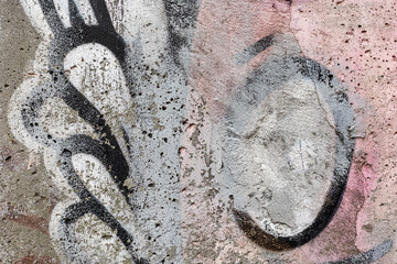 Urban Wall With Creative Graffiti Street Art. Background And Painted Lines And Draw. Abstract Grunge Modern Grafitty Wallpaper. Abstract Plastered Wall Web Banner. Design Element.