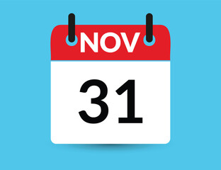 November 31. Flat icon calendar isolated on blue background. Date and month vector illustration