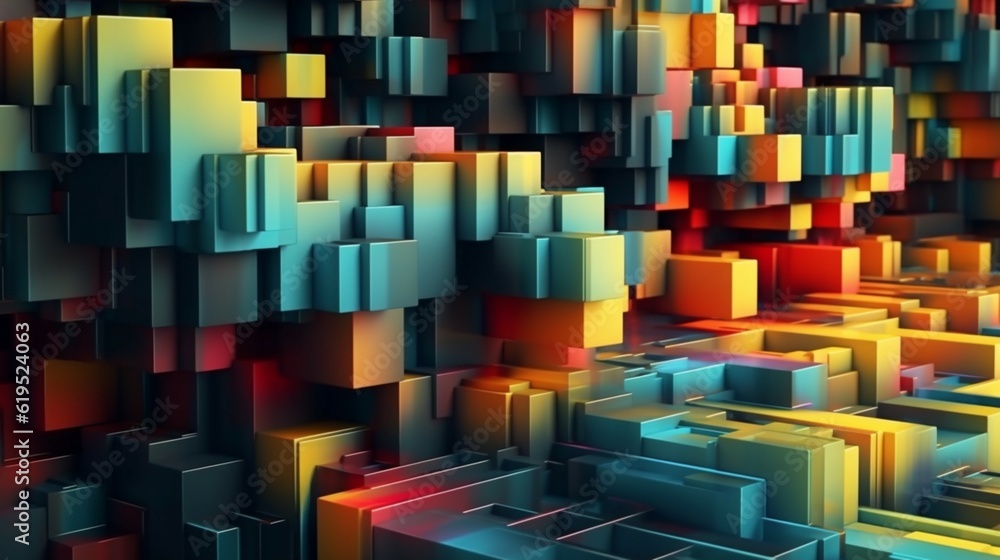 Poster multicolored tech background with a geometric 3d struc.generative ai
