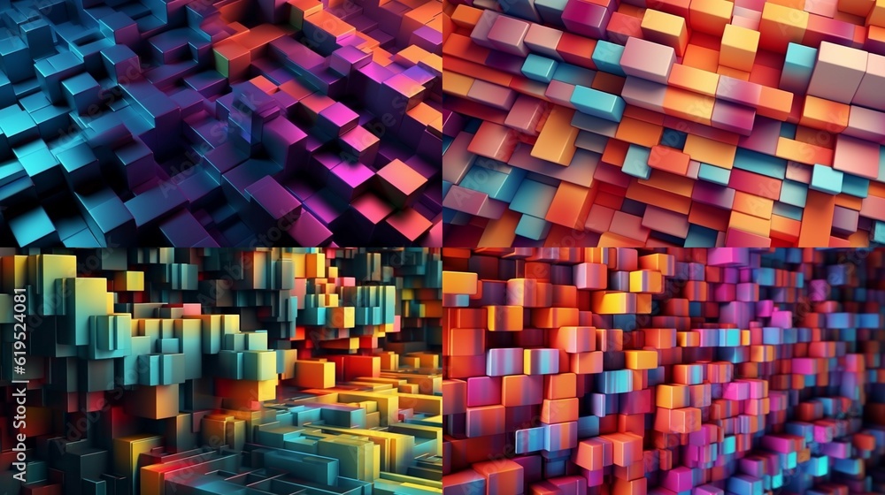 Poster multicolored tech background with a geometric 3d struc.generative ai