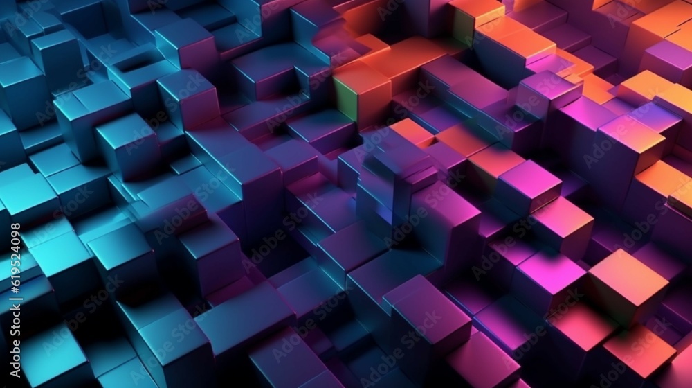 Poster multicolored tech background with a geometric 3d struc.generative ai