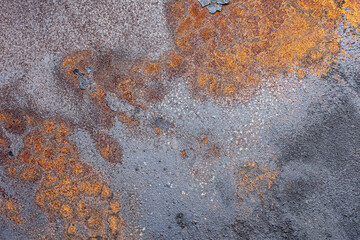 Aged copper plate texture with color patina stains. Old worn metal background. Oxidized metal. Corrosive Rust on old iron.