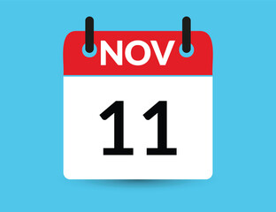 November 11. Flat icon calendar isolated on blue background. Date and month vector illustration