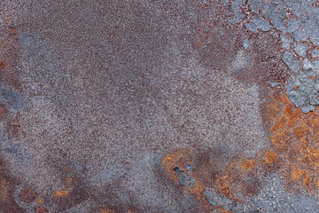 Aged copper plate texture with color patina stains. Old worn metal background. Oxidized metal. Corrosive Rust on old iron.