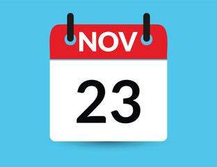 November 23. Flat icon calendar isolated on blue background. Date and month vector illustration