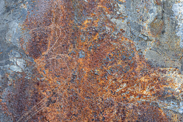 Aged copper plate texture with color patina stains. Old worn metal background. Oxidized metal. Corrosive Rust on old iron.