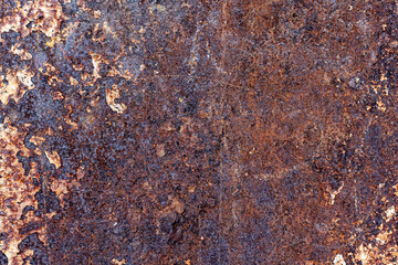 Aged copper plate texture with color patina stains. Old worn metal background. Oxidized metal. Corrosive Rust on old iron.