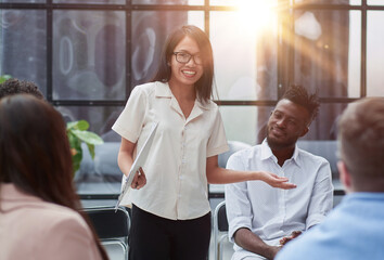 ceo businessman leader with diverse coworkers team