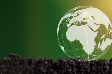 CSR concept and globe planting on dark soil