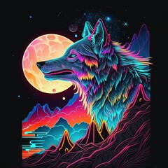 Generative AI of Cool Abstract Neon Wolf