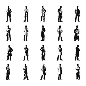 set of male doctor silhouettes standing poses
