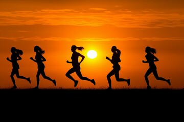 Girl runners sunset. Generate Ai