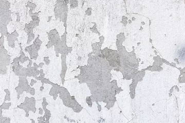 Fotobehang Verweerde muur White Street Wall Texture Background. Painted Distressed Wall Surface. Grunge Background. Shabby Building Facade With Damaged Plaster. 