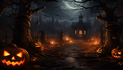 Fototapeta na wymiar halloween background with pumpkin and bats (generative AI)