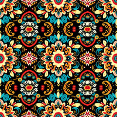 Ethnic floral seamless pattern. Abstract ornamental pattern with mandalas