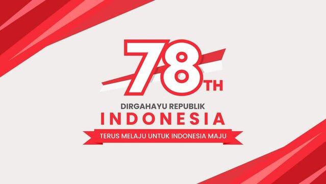 Indonesian independence day greeting animation on white background with a red corner