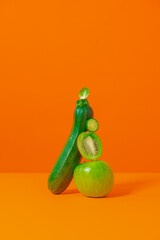 fruit and vegetable sculpture zucchini kiwi apple