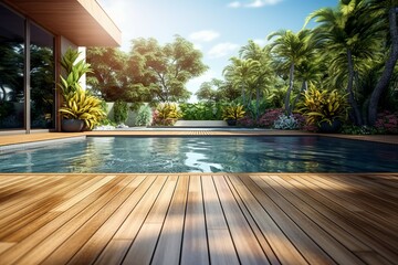 Swimming pool deck. Generate Ai