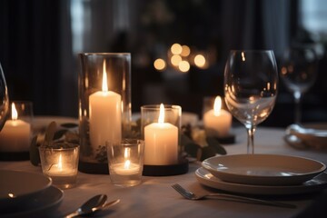 Table candles restaurant. Generate Ai