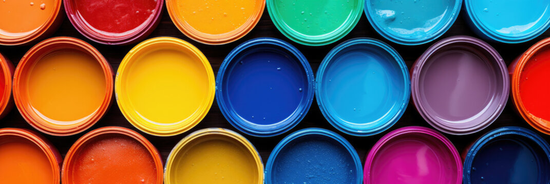 banner of colorful paint cans or tins for home decoration