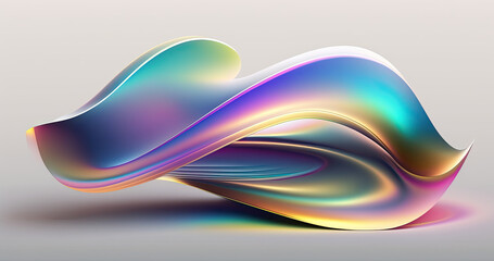 Abstract fluid 3d render holographic iridescent neon curved wave in motion background. Gradient design element for banners, backgrounds, wallpapers and covers. AI generative