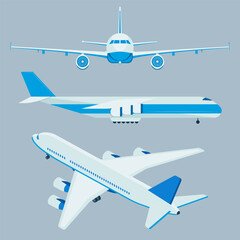 Airplane icons in semirealstic style. Vector graphic