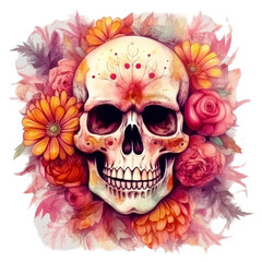 Dia de Los Muertos (Isolated PNG cut out of a Day of the dead), with sugar skull isolated on white, generative ai