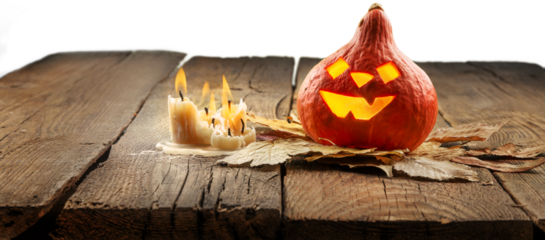 Halloween  pumpkin on desk with scary background