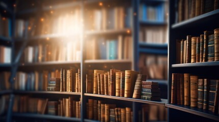 Bookshelf with books in the library