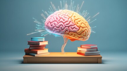 Human brain on top of books