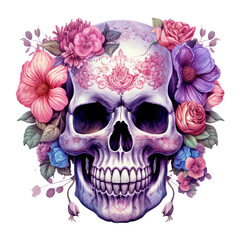 Dia de Los Muertos (Isolated PNG cut out of a Day of the dead), with sugar skull isolated on white, generative ai