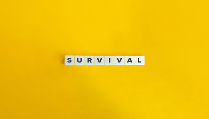 Survival Word on Block Letter Tiles on Yellow Background. Minimal Aesthetics.