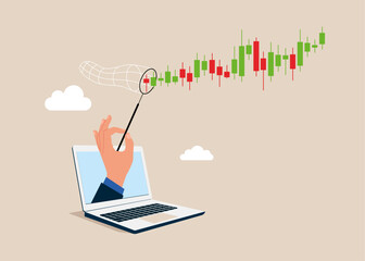 Trader make profit with investment trading, stock market growth, get rich from Crypto trading. Vector illustration.