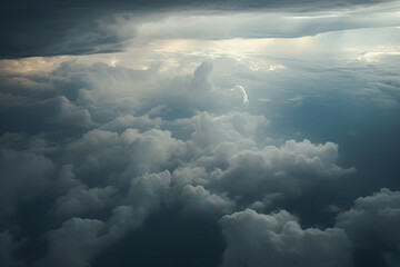 Flying among grey clouds