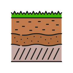 Soil, ground level or section agriculture color line icon. Harvest grow outline vector sign with lawn or plants on soil layers. Farming or agronomy symbol, sapling cultivation thin line pictogram