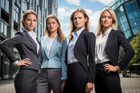 businesswomen team portrait pose in smart look with confidence, Generative Ai