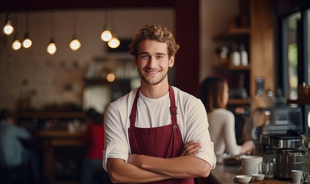 happy barista working in coffee shop, Generative Ai 