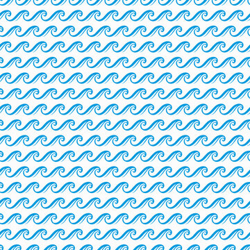 Sea wave pattern, ocean blue wave line seamless background, vector wavy ripples. Water wave pattern with sea tide curves and marine surf ripples or ocean wavy zigzag pattern background