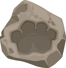 Ancient dinosaur footprint, brontosaurus fossil. Isolated vector dino animal paw print, reptile foot trail impression in stone piece. Cartoon ancient jurassic era archaeological and paleontology finds