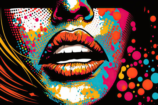 Naklejka pop art woman's lips abstract background wallpaper, ai generative