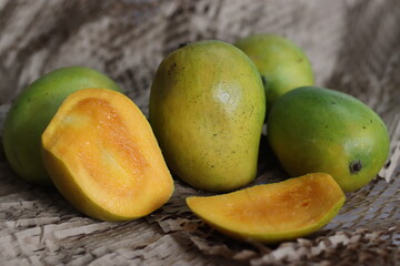 Fresh and ripe Priyoor mangoe slice. A premium variety of mangoes from Kerala.