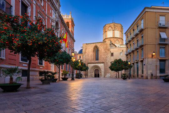 Beautiful architecture of Valencia city at dawn, Spain